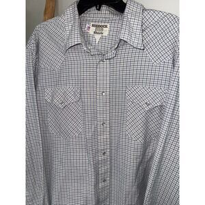 Ruddock Mens Vintage USA XLT Blue Gray Pearl Snap Western Cowboy Button Shirt